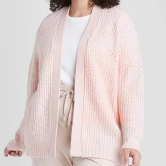 Ava & Viv Sweaters - Ava & Viv Open Neck Textured Cardigan Blush Pink